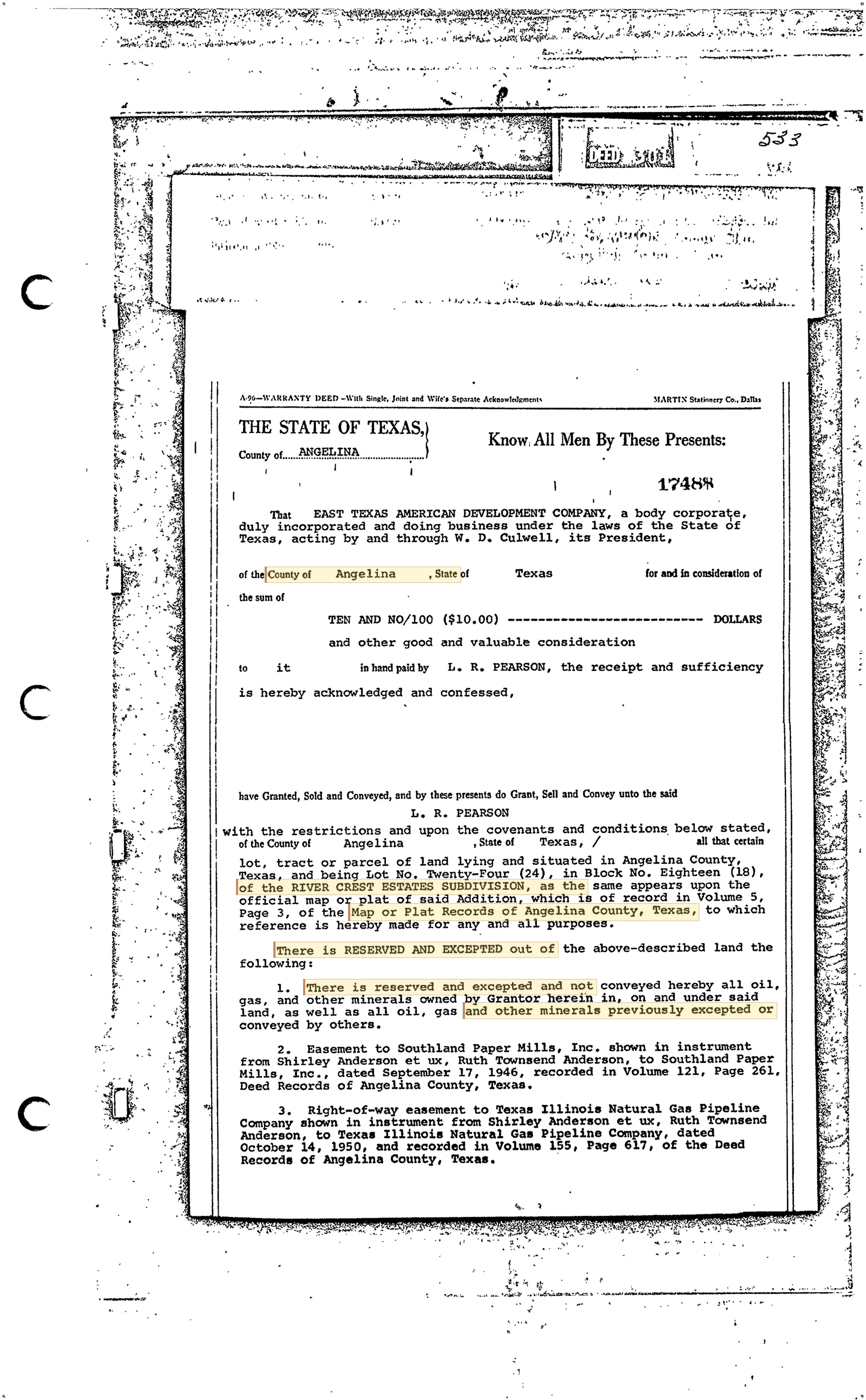 River Crest Estates Subdivision Recorded Deed & Plat Reference (Blocks 1-21)