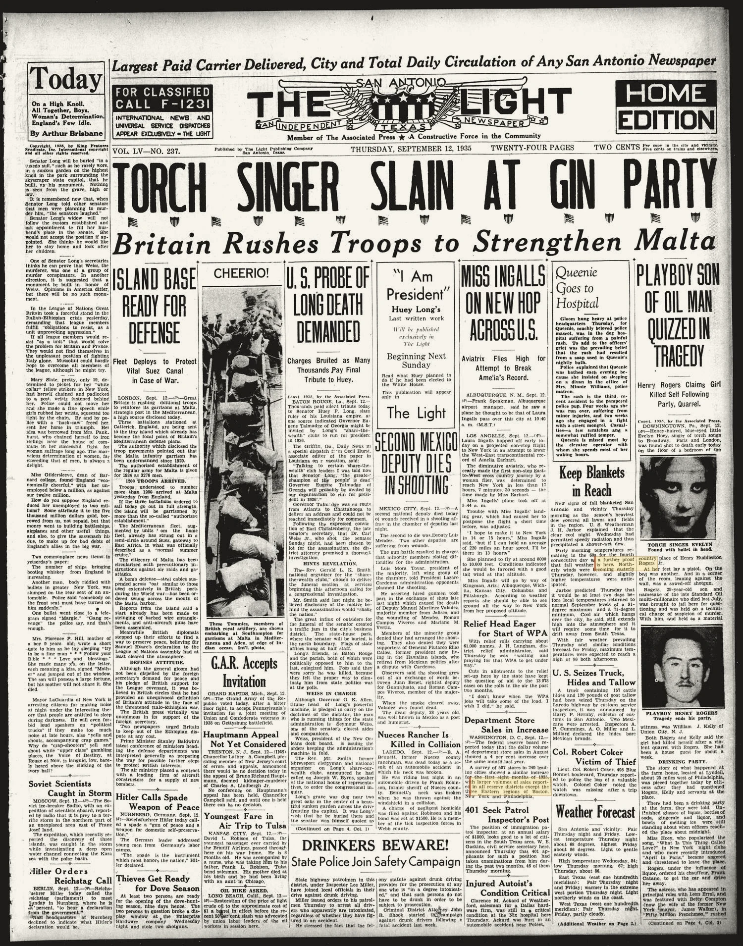 The San Antonio Light (San Antonio, Tex.), Vol. 55, No. 237, Ed. 1 Thursday, September 12, 1935
